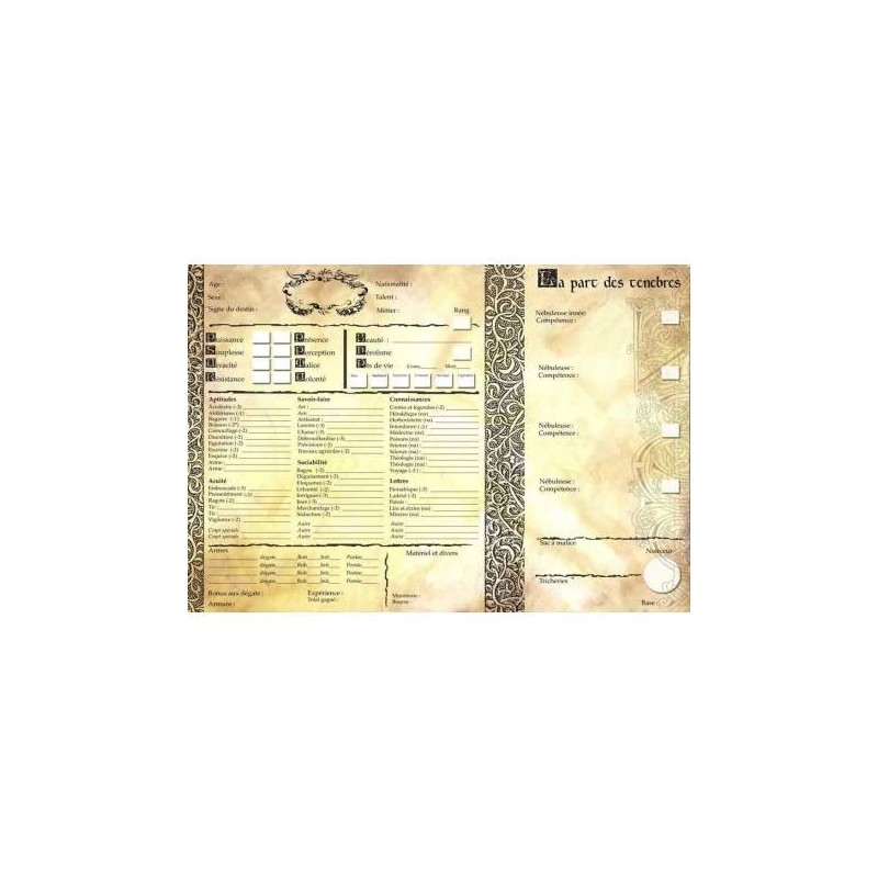 Feuille de personnage SHADE